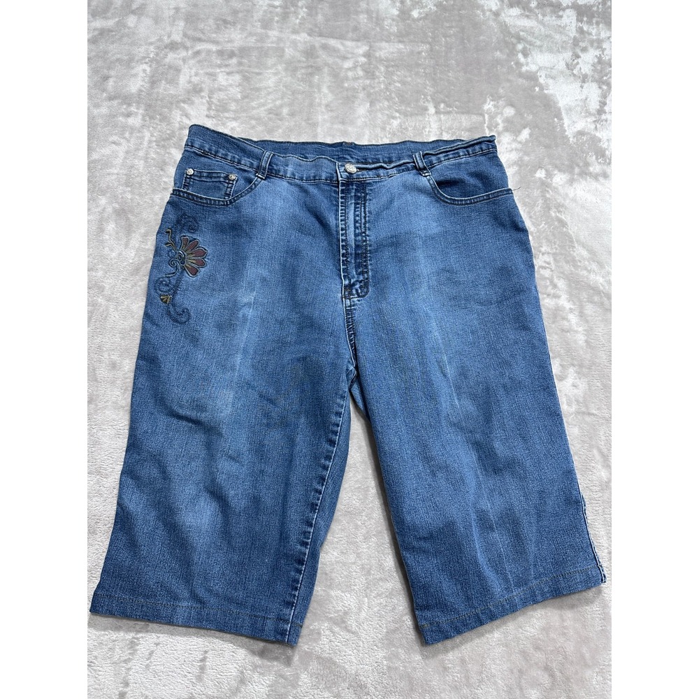 Embroidered Denim Shorts‎ Women's Size 34 Blue Jeans Bermuda Piao Lang EUC